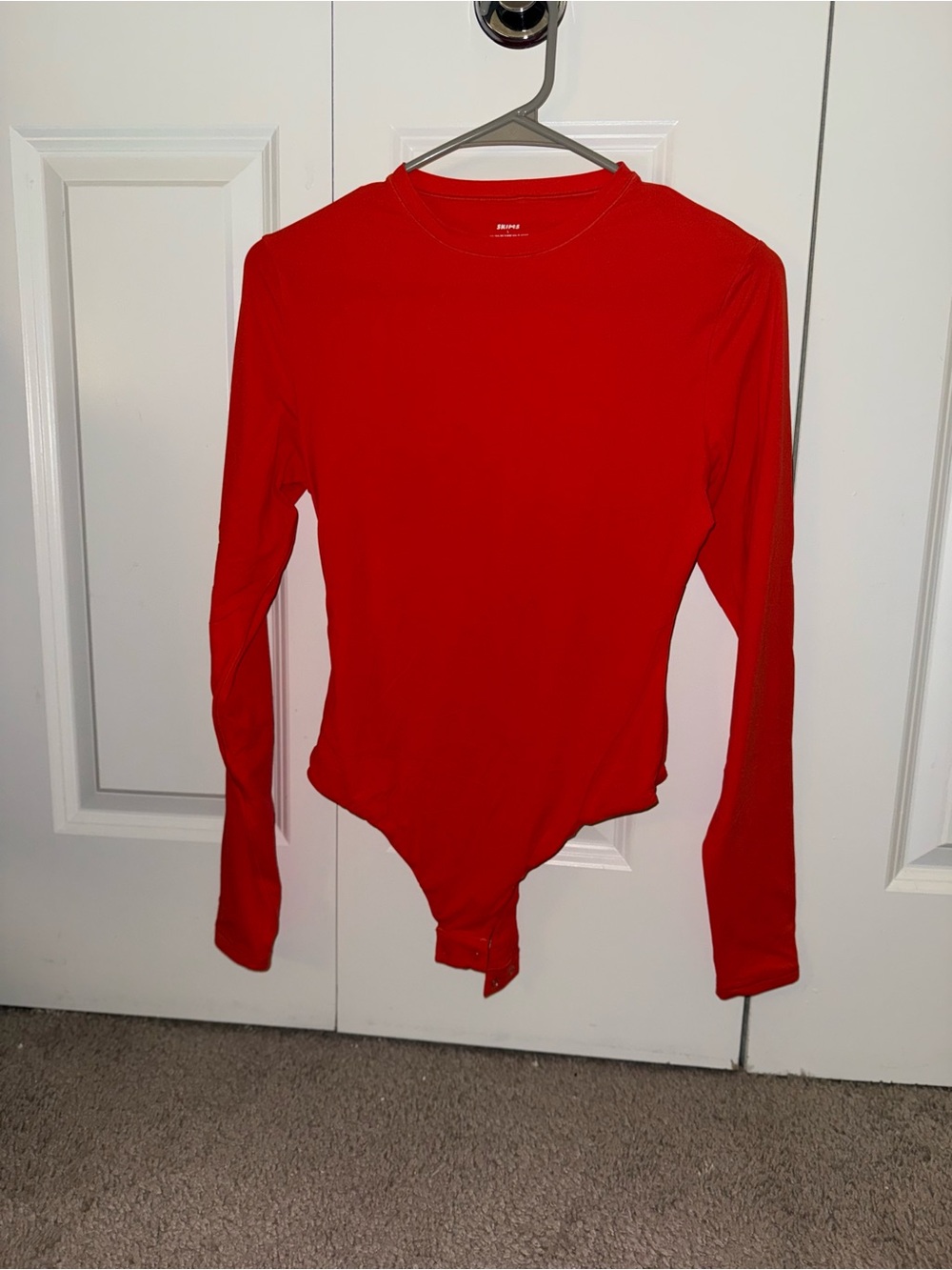 SKIMS Red Long-Sleeve Crew Neck Bodysuit